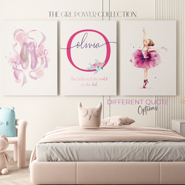 Set of 3 Ballerina Prints | Personalized Letter Name Prints | Girls Bedroom Decor | Girls Bedroom Ballet Decor | Bedroom Dance Decor