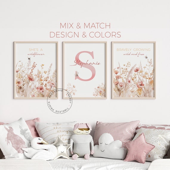 Boho Nursery Wall Art |Wildflower Nursery Decor, Personalized |Botanical Print |Floral Girl Nursery Decor | Vintage Flower Quote Bedroom Art