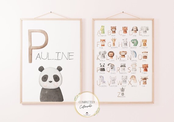 Safari Animal Alphabet Prints Set of 2 | Childrens Educational Print | Boho Animal Alphabet Personalized Poster | Woodland Safari Animal ABC