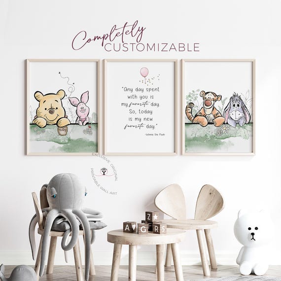 Classic Winnie the Pooh Nursery Prints Set of 3 | Custom Pooh, Piglet, Tigger, Eeyore Decor | Pooh Quote Printable Wall Art