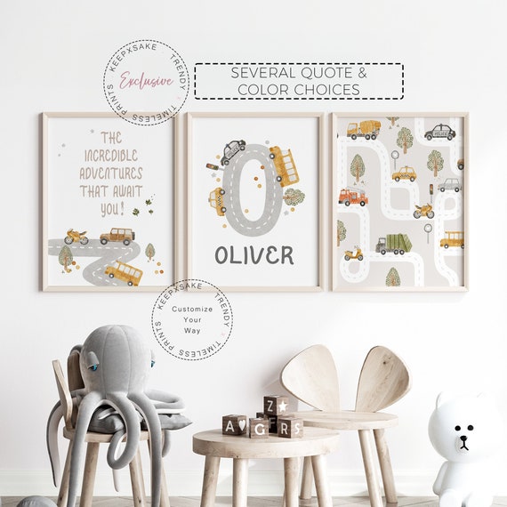 Transport Vehicles Nursery Prints | Toddler Boy Trucks Bedroom Decor | Personalized Construction Vehicles Wall Art | Transport Quotes Prints