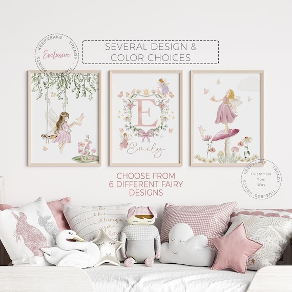 Fairy Garden Nursery Prints | Toddler Girl Bedroom | Enchanted Fairy Personalized Wall Art | Floral Nursery Decor | Wildflower Fairy Nursery