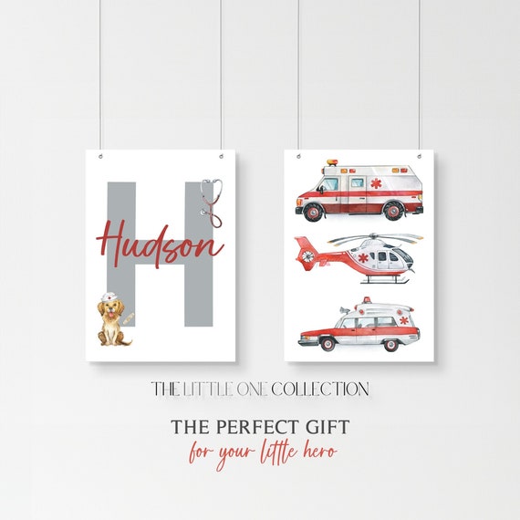 Emergency Transport Prints | Rescue Vehicle Wall Art | Boys Bedroom Prints | Nursery Prints Set | Personalized Wall Art | Kids Bedroom Decor
