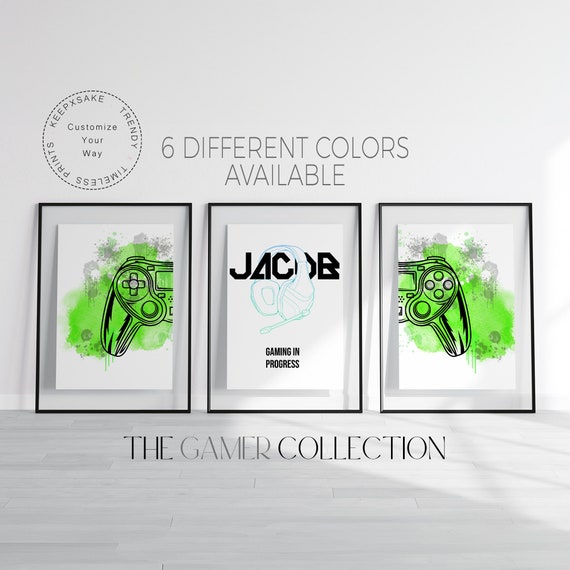 Personalized Game Controller Prints | Set of 3 Gaming Prints | Boys Bedroom Prints | GameRoom Decor |Custom Gaming Wall Art |Video Game Art