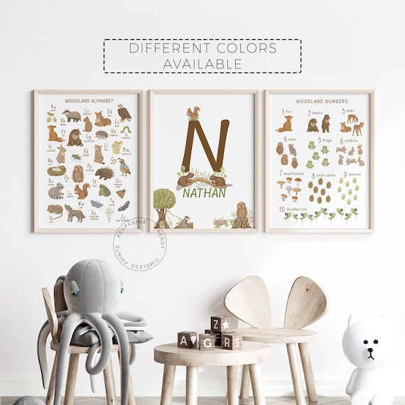 Woodland Alphabet and Numbers |Woodland Animals Nursery, Personalized |Woodland ABCs and Numbers Set |Woodland Alphabet Print |Numbers Print