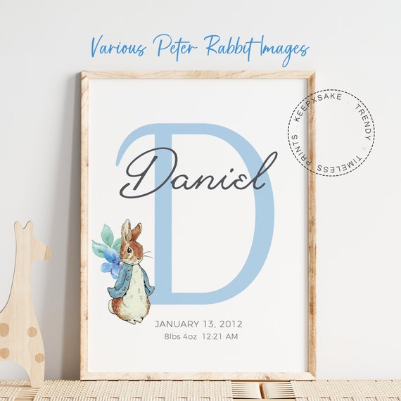 Peter Rabbit Nursery Print | New Baby Birth Gift | Personalized Baby Print | Newborn Baby Wall Art | Peter Rabbit Nursery | Neutral Nursery