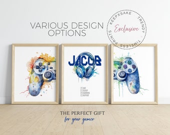 Gaming Print | Set of 3 Personalized Gaming Prints | Gamer Gift | Games Room Wall Art | Boys Bedroom Decor | Contemporary Gamer Prints