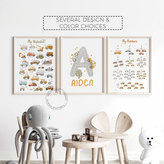 Transport Alphabet and Numbers Personalized Prints | Vehicles ABC Print | Boy Nursery Name Print | PlayRoom Wall Art | Digital Download