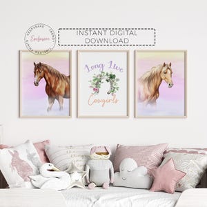 Horse Bedroom Cowgirl Nursery Prints | Horse Nursery Wall Art | Floral Western Nursery Prints| Long Live Cowgirls Western Printable Wall Art