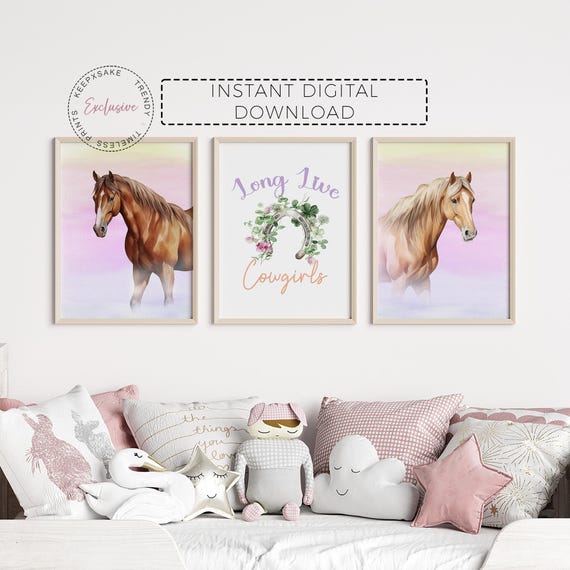Horse Bedroom Cowgirl Nursery Prints | Horse Nursery Wall Art | Floral Western Nursery Prints| Long Live Cowgirls Western Printable Wall Art