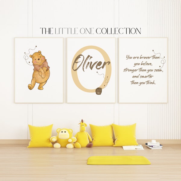 Winnie the Pooh Personalized Name Print Set of 3 | Pooh Nursery Custom Print | Winnie the Pooh Quote Prints | Personalised New Baby Gift