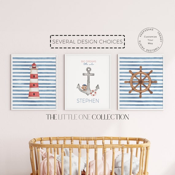 Nautical Prints for Boys Room | Baby Boy Nursery Printable Wall Art | Personalized Nautical Teddy Bear Posters | Navy Nautical Kids Prints