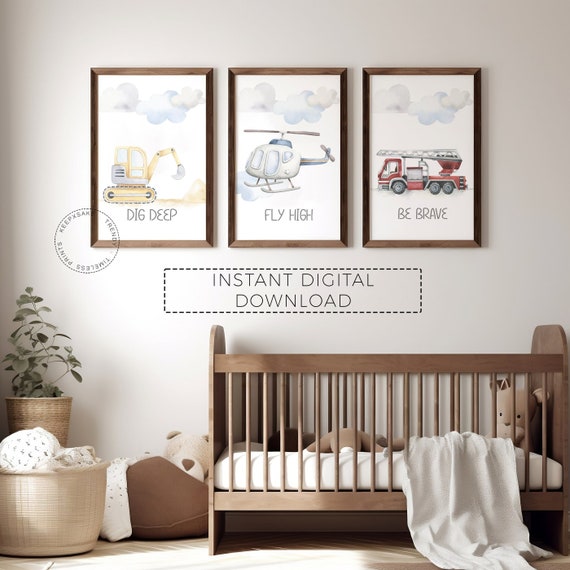 Transport Nursery Prints | Boy Room FireTruck Wall Art |Boy Nursery Trucks Decor | Construction FireTruck Playroom Posters |Digital Download