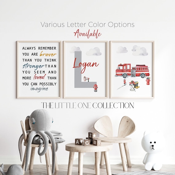 Personalized Fire Rescue Vehicles Boys Room Prints | Boy Nursery Wall Decor | Boys Fire Truck Vehicle Prints | Inspirational Quote Print