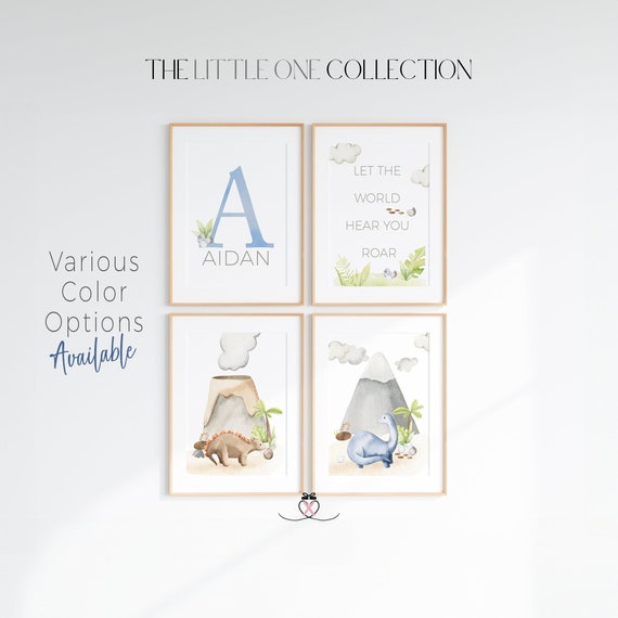 Dinosaur Prints, Set of 4 | Boy Dinosaur Wall Art |Dino Nursery Prints |Baby Boy Nursery Decor |Boy Name Initial Print |Playroom Quote Print