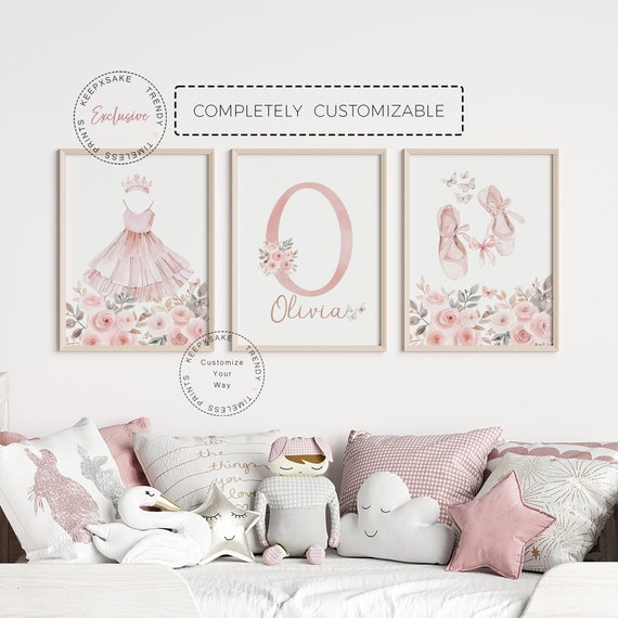 Floral Roses Ballet Nursery Print | Girl Bedroom Prints | Ballerina Nursery Decor| Ballet Nursery Wall Art | Floral Pink Slippers |Name Sign