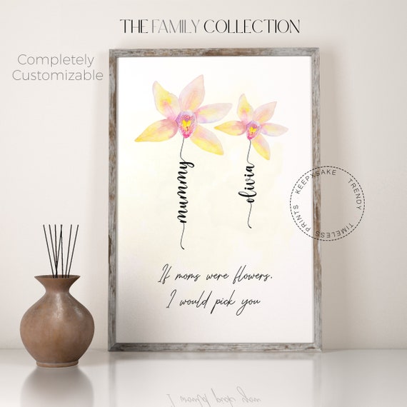 Personalized Mom Christmas Gift  | Birthday Gift for Mum | Mom and Daughter Flower Print | Family Flower Print | Gift for Nana, Grandmother