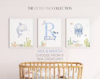 Watercolor Sea Creature Nursery Prints | Personalized Ocean Theme (Digital Download)