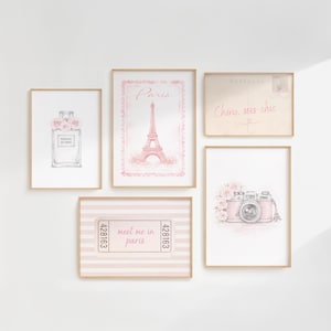 Paris Fashion Prints, Eiffel Tower, Blush Pink Bedroom Decor (Digital Download bild 1