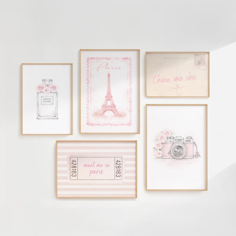 Paris Fashion Prints, Eiffel Tower, Blush Pink Bedroom Decor (Digital Download bild 1