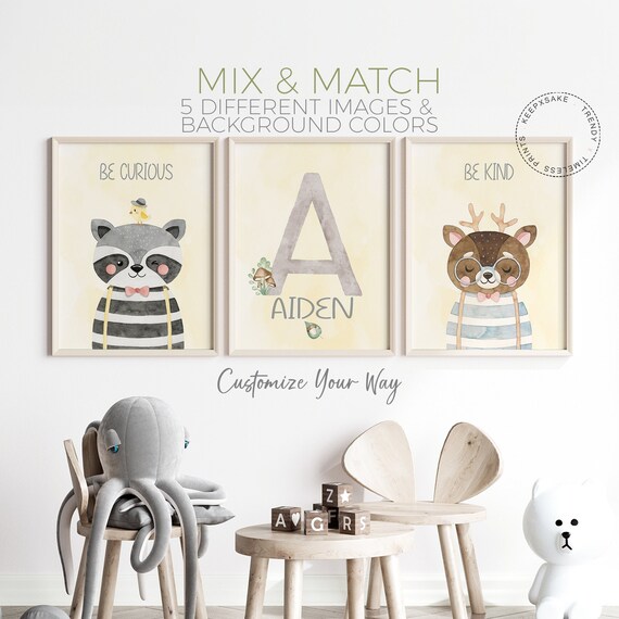 Woodland Nursery Wall Art, Personalized |Set of 3 Woodland Nursery Prints |Gender Neutral Kids Room | Printable Nursery Wall Art | Baby Gift