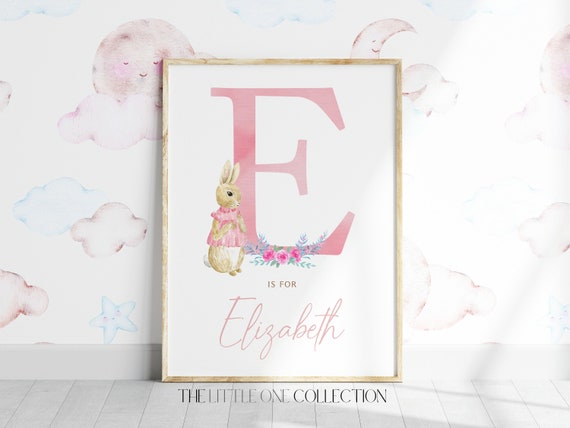 Peter Rabbit Nursery Print | Baby Girl Name Print | Personalized Peter Rabbit Nursery Decor | Blush Pink Nursery Decor | Peter Rabbit Print
