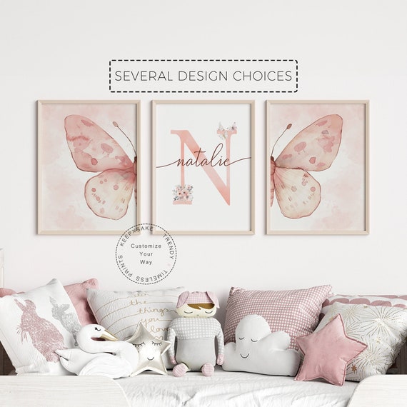 Blush Pink Butterfly Print |Girls Butterfly Wall Art | Girl Nursery Prints |Personalized Name Print |Watercolor Butterfly Printable Wall Art