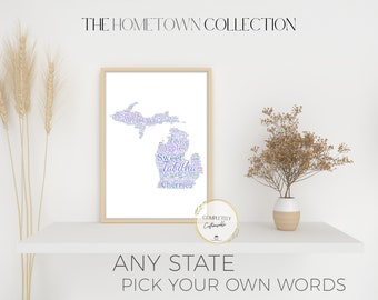 Impresión artística con el nombre del estado / Mapa de ubicación personalizado (descarga digital)