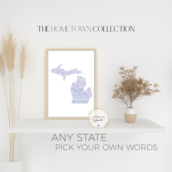 Map Print | Custom Map Wall Art | State Word Art Print | State Wall Decor | Any Location  | Personalized State Map | Gift for State, Map