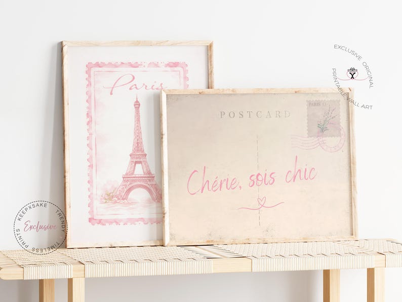 Paris Fashion Prints, Eiffel Tower, Blush Pink Bedroom Decor (Digital Download bild 6