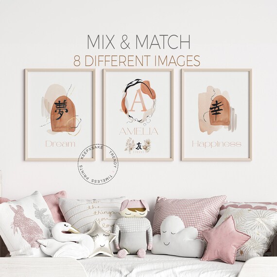 Boho Abstract Wall Art Prints, Personalized | Teen Girl Minimalist Decor | Modern Prints | Neutral Beige Black Boho Wall Art |Positive Print