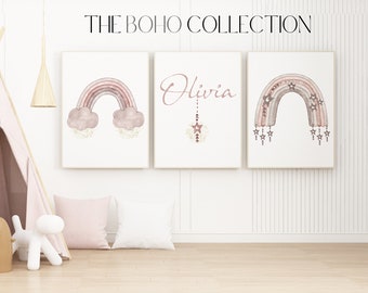 Regenboog kinderkamerdecoratie | Set van 3 boho-aquarelprints (digitale download)