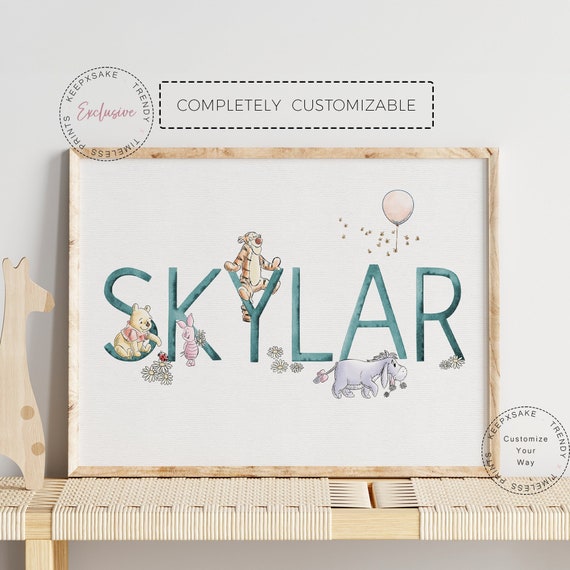 Winnie the Pooh Name Print |Pooh Bear Personalized Name Print |Custom Baby Girl Nursery Decor |Watercolor Pooh Bear Name Sign |New Baby Gift