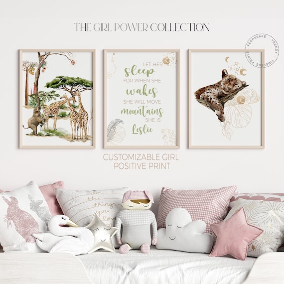 Girls Nursery Prints | Safari Nursery Prints | Girls Nursery Quote Print, Personalized |Jungle Nursery |Positive Quote |Safari Animals Decor