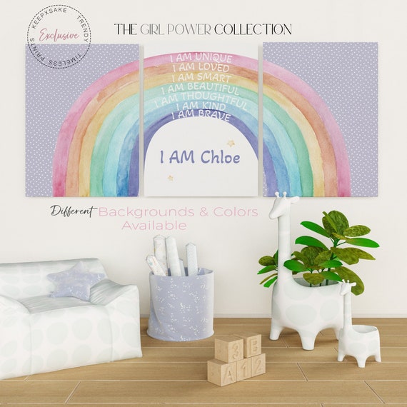 Girls Affirmation Prints | Girls Bedroom Prints |Rainbow Bedroom Decor |Personalized "I Am" Print |Rainbow Wall Art |Toddler Positive Prints