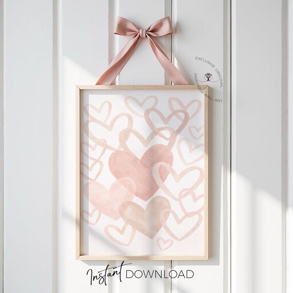 Boho Pink Hearts Girl Bedroom Wall Art | Blush Hearts Printable | Baby Girl Nursery Decor | Cute Love Heart Print