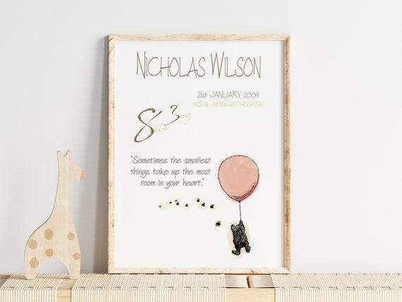 Winnie the Pooh Birth Stats Print | Personalized Pooh Print | Baby Boy Birth Details Sign | Pooh Nursery Wall Art | Neutral Nursery Decor
