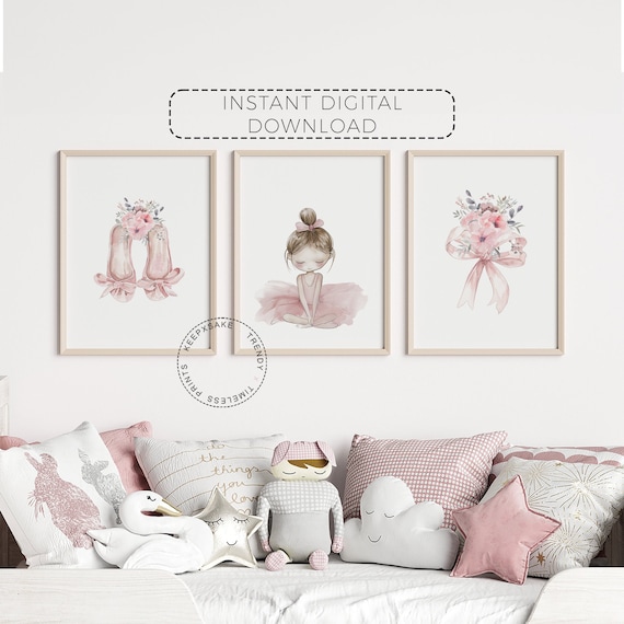 Girls Ballet Nursery Prints | Floral Ballet Decor | Pink Ballet Dancer Nursery Wall Art | Ballerina Printable Wall Art | Digital Download
