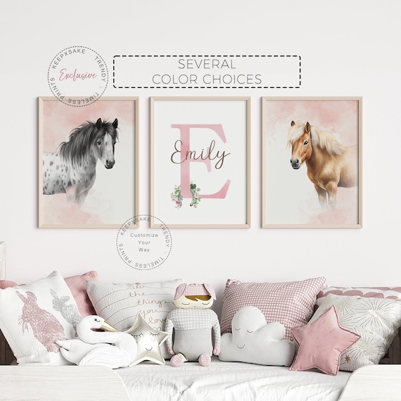 Floral Pony Wall Art | Horse Prints, Personalized | Horse Bedroom Print, Set of 3 | Horse Decor | Horse Nursery Decor | Cowgirl Wall Art