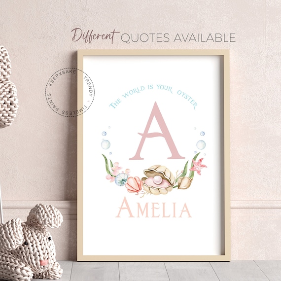 Mermaid Nursery Print | Baby Girl Nursery Decor | Personalized Name Art | Little Girl Bedroom Print | Under The Sea Wall Art |Positive Quote