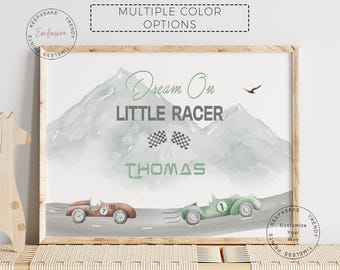 Watercolor Race Car Toddler Print: Personalized Little Racer Boys Room Decor (Digital Download)