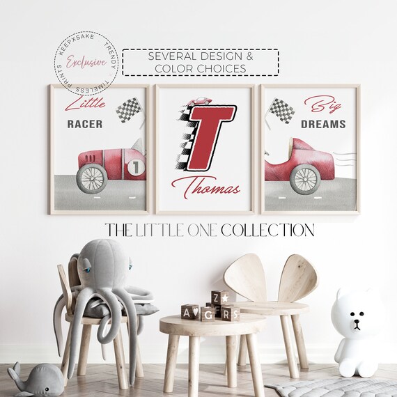 Race Car Prints | Boys Bedroom Personalized Decor |Red Race Car Posters |Watercolour Vintage Red Race Car Custom Prints | Racing Bedroom Art