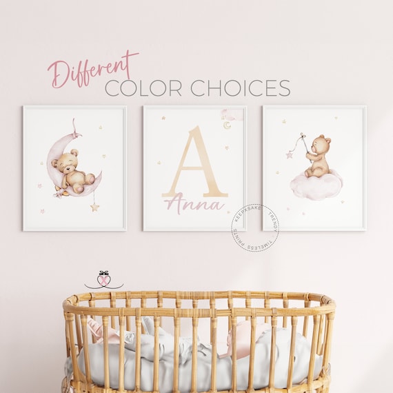 Teddy Bear Print | Personalized Bear Nursery Decor | Blush Pink Nursery Poster | Baby Girl Print | New Baby Gift |Balloon Nursery Wall Decor