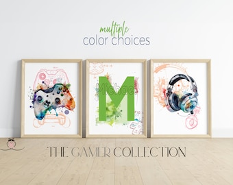Personalized Gaming Prints Set | Watercolor Controller, Headset (Digital Download)