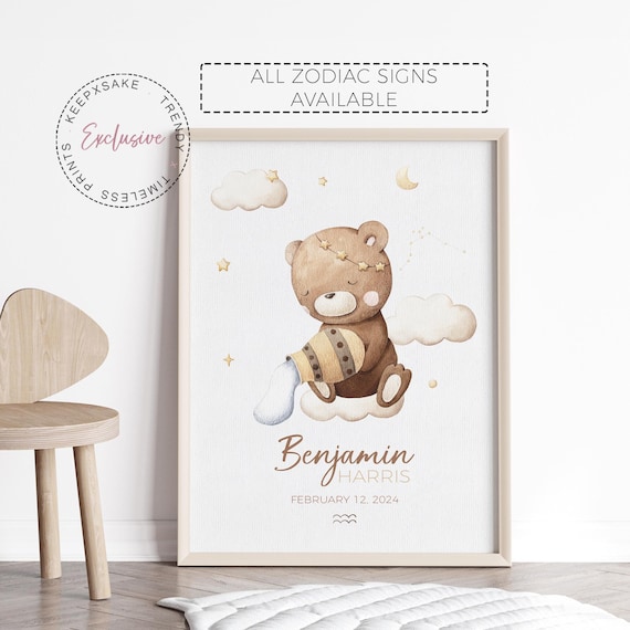 Zodiac Sign Constellation Name Print | Baby Birth Month Wall Art | Birth Star Sign Baby Gift | Constellation Nursery Print | Neutral Nursery