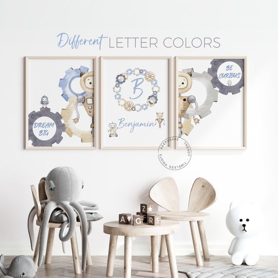 Robot Wall Art, Personalized | Robot Prints, Set of 3  | Boys Bedroom Prints | Toddler Robot Room Decor | Boys Positive Prints | Dream Big