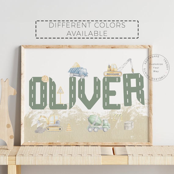 Transport Nursery Name Print | Construction Decor Wall Art | Boy Room Trucks Decor | Digger Vehicle Construction Nursery | Toddler Room Art