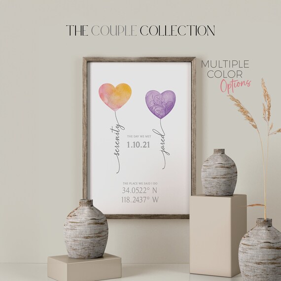 Personalized Heart Balloon Print | Couples Name Wall Art | Custom Love Heart Balloon Print | Anniversary Gift | Special Day Print | Wedding