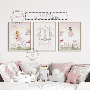 Set of 3 Fairy Garden Girl Wall Art | Toddler Girl Bedroom |Enchanted Fairy Name Sign |Fairy Decor | Wildflower Fairy Nursery|Baby Girl Gift