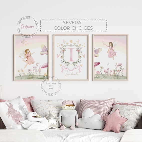 Set of 3 Fairy Garden Girl Wall Art | Toddler Girl Bedroom |Enchanted Fairy Name Sign |Fairy Decor | Wildflower Fairy Nursery|Baby Girl Gift